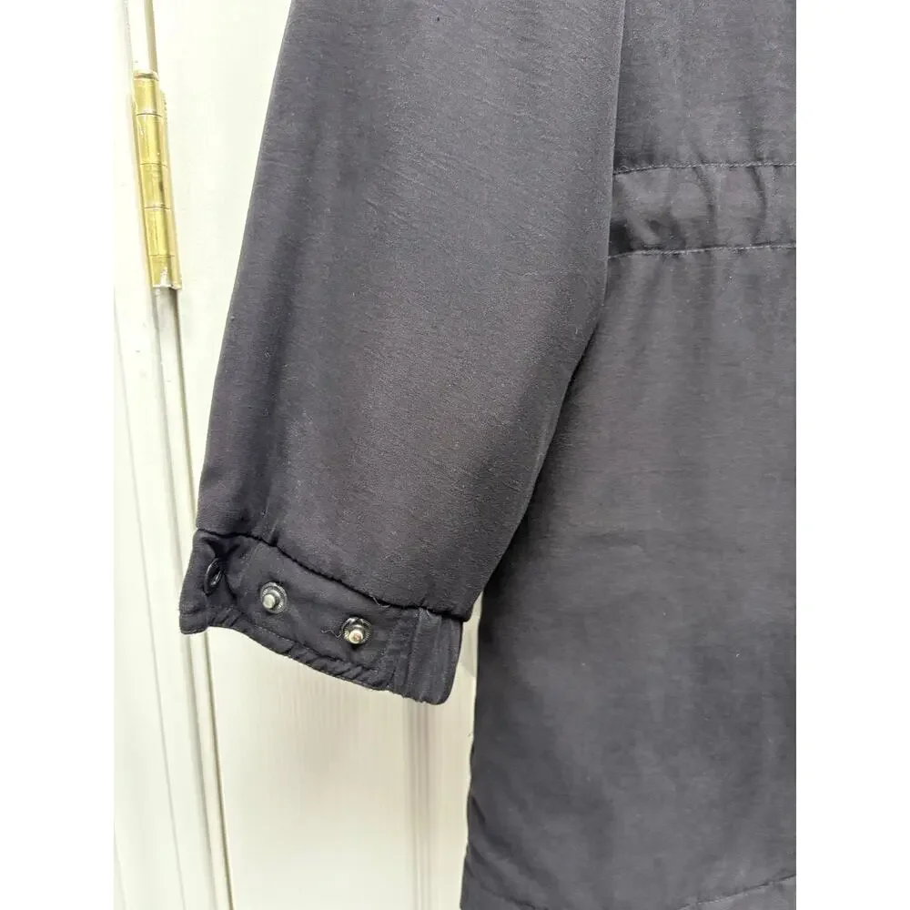 Vintage London Fog Fur Trim Parka Coat Black Hooded Winter Jacket Women’s Size M
